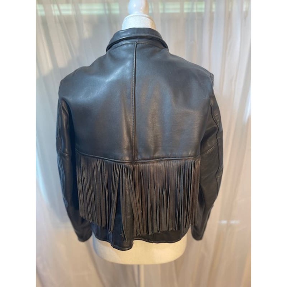 Park V Women's Large (18) Leather Biker Jacket‎ Fringed Black Harley - Picture 3 of 6